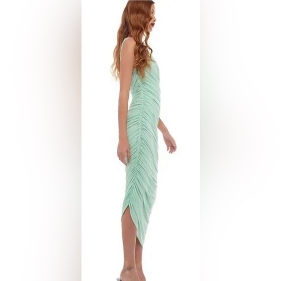 NWOT Norma Kamali Diana Asymmetric Ruched Gown XS Seafoam - Picture 4 of 8